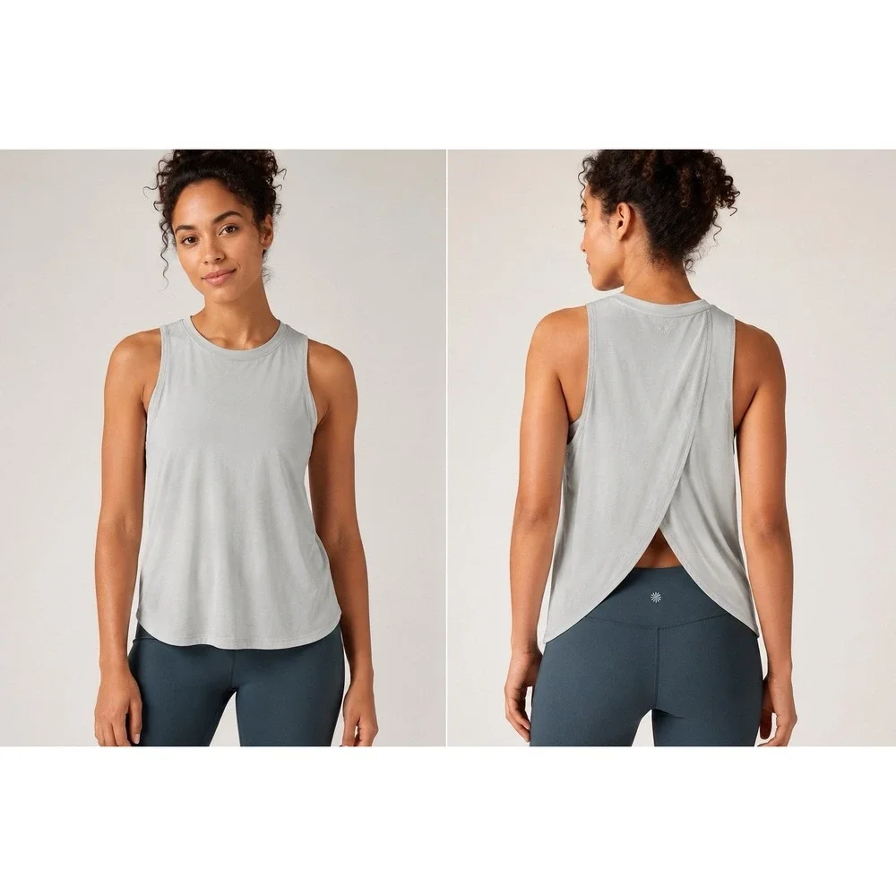 Athleta Open Back Workout Tank Womens Medium Gray Yoga Gym Athleisure Top - Picture 1 of 9